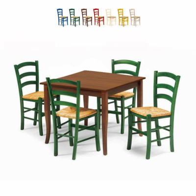 Set tavolo quadrato legno + 4 sedie interni Rattlesnake