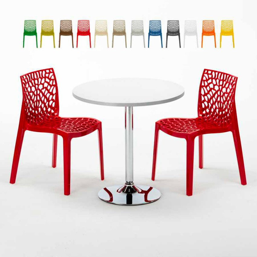 Set tavolo rotondo bianco 70x70cm + 2 sedie Caramel Apple Martini