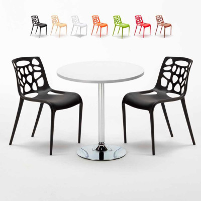 Set tavolo rotondo bianco 70x70cm + 2 sedie Brandy Alexander