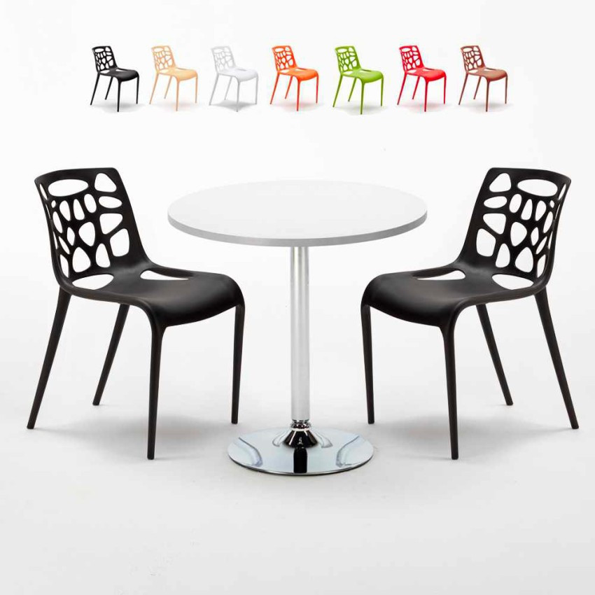 Set tavolo rotondo bianco 70x70cm + 2 sedie Brandy Alexander