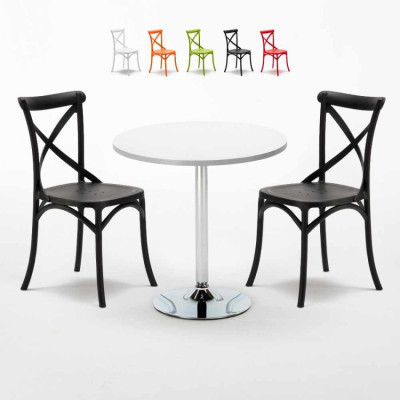 Set tavolo rotondo bianco 70x70cm + 2 sedie vintage Hot Buttered Rum