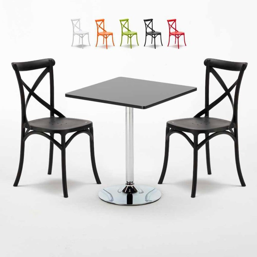 Set tavolo quadrato nero 70x70cm + 2 sedie vintage Old Fashioned