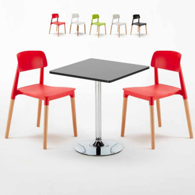 Set tavolo quadrato nero 70x70cm + 2 sedie Screwdriver