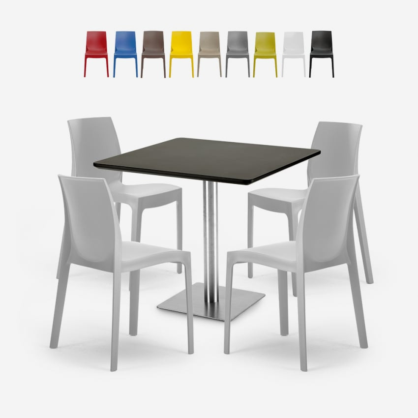 Set tavolo quadrato 90x90cm + 4 sedie bar Applejack