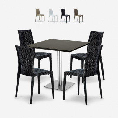 Set tavolo quadrato 90x90cm + 4 sedie polyrattan Lemonade Mojito