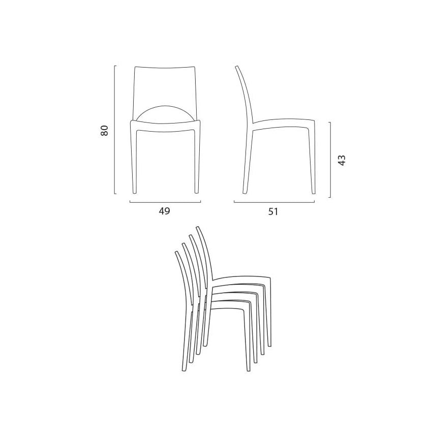 Set tavolo quadrato 90x90cm + 4 sedie polipropilene Limoncello Martini