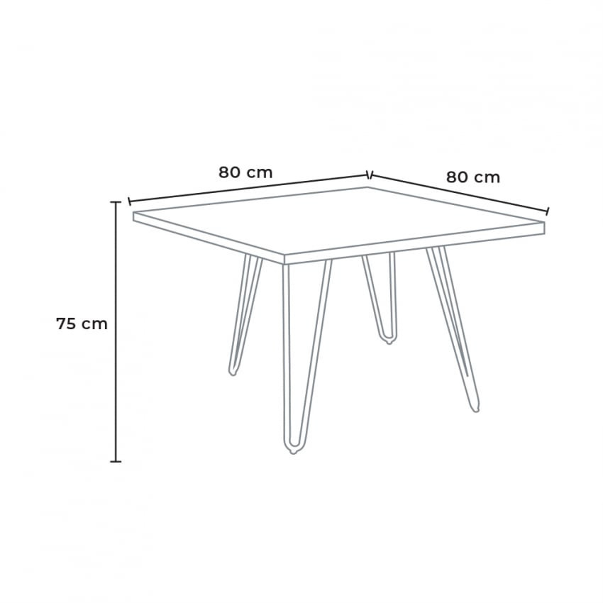 Set tavolo quadrato 80x80cm metallo e legno + 4 sedie Pear Martini
