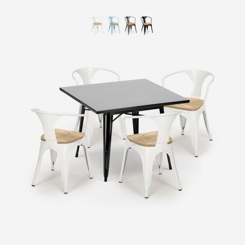 Set tavolo quadrato 80x80cm nero + 4 sedie bar Kiwi Mojito