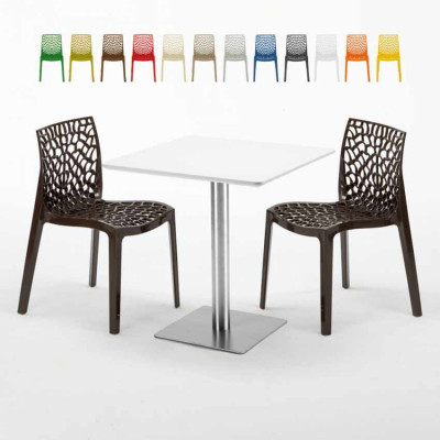 Set tavolo quadrato bianco 70x70cm acciaio + 2 sedie Strawberry Collins