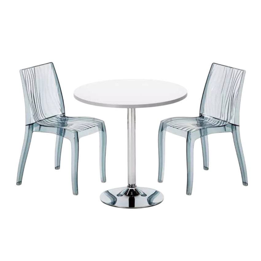 Set tavolo rotondo 70x70cm + 2 sedie trasparenti Caipiroska