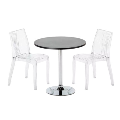 Set tavolo rotondo nero 70x70cm + 2 sedie White Lady