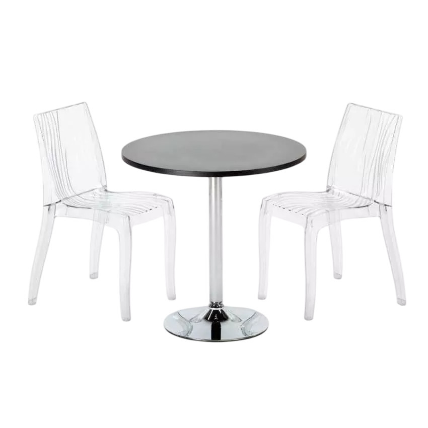 Set tavolo rotondo nero 70x70cm + 2 sedie White Lady