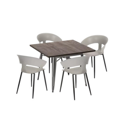 Set tavolo quadrato 80x80cm industriale + 4 sedie Cherry Bomb
