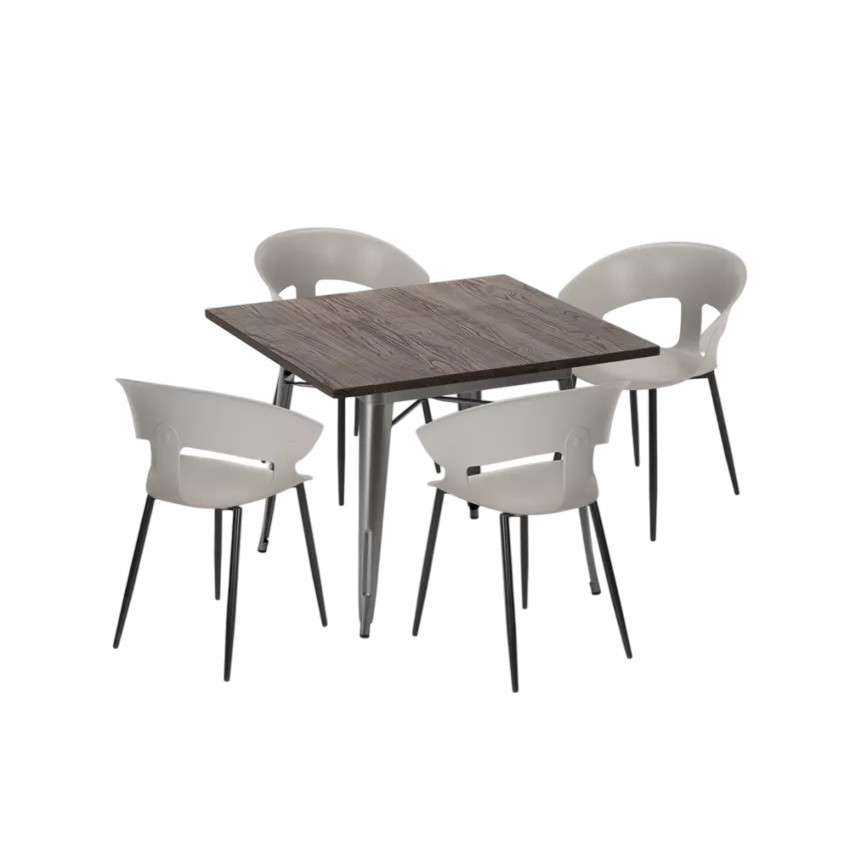 Set tavolo quadrato 80x80cm industriale + 4 sedie Cherry Bomb