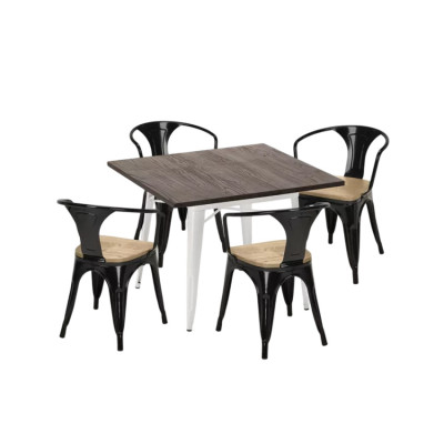 Set tavolo 80x80cm legno bianco + 4 sedie Blackcurrant Bramble