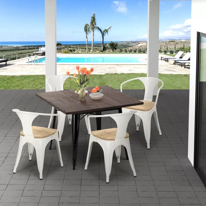 Set tavolo 80x80cm + 4 sedie bar top chiaro Pisco Sour