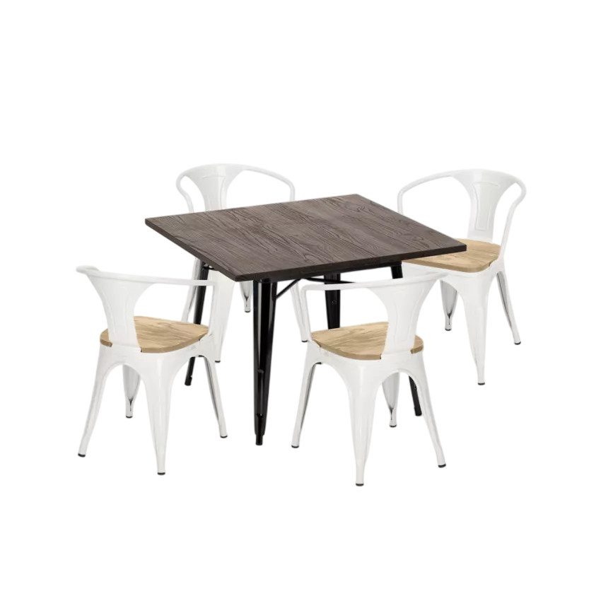 Set tavolo 80x80cm + 4 sedie bar top chiaro Pisco Sour