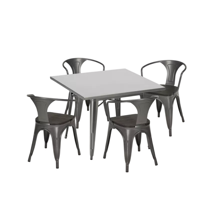 Set tavolo 80x80cm industriale + 4 sedie Pimm’s Punch