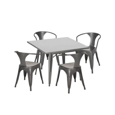 Set tavolo 80x80cm acciaio + 4 sedie Mimosa