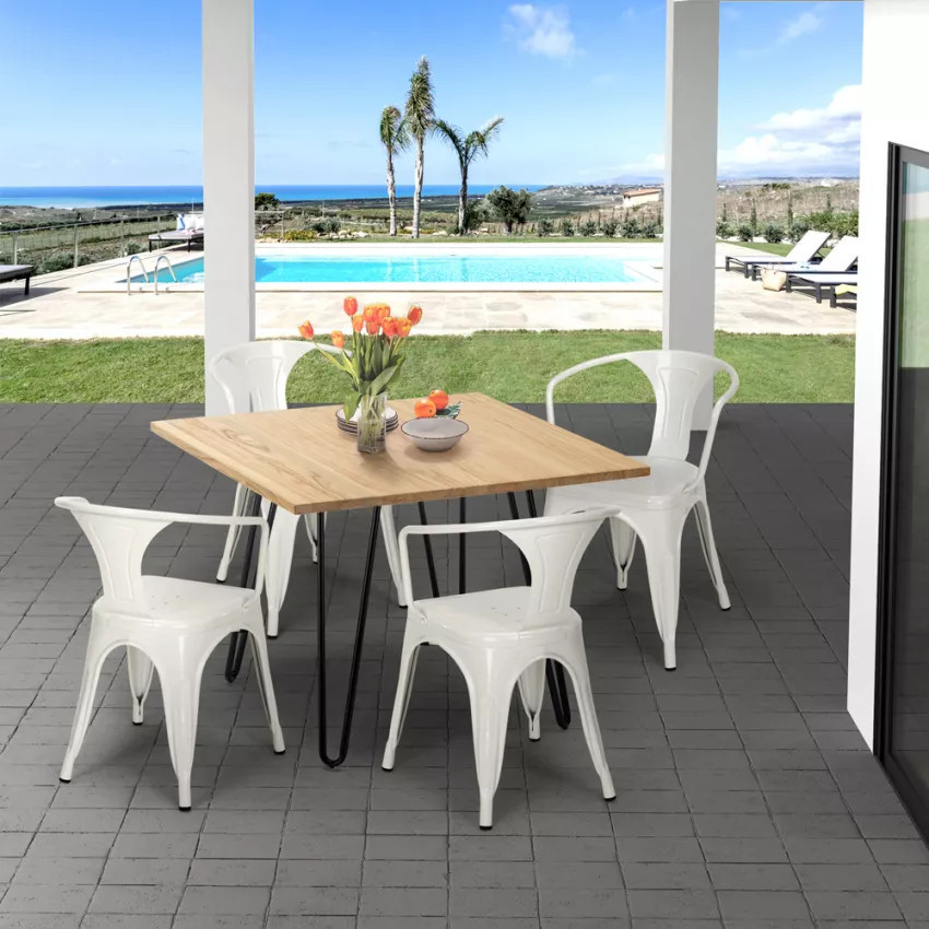 Set tavolo 80x80cm industriale + 4 sedie Cucumber Cooler