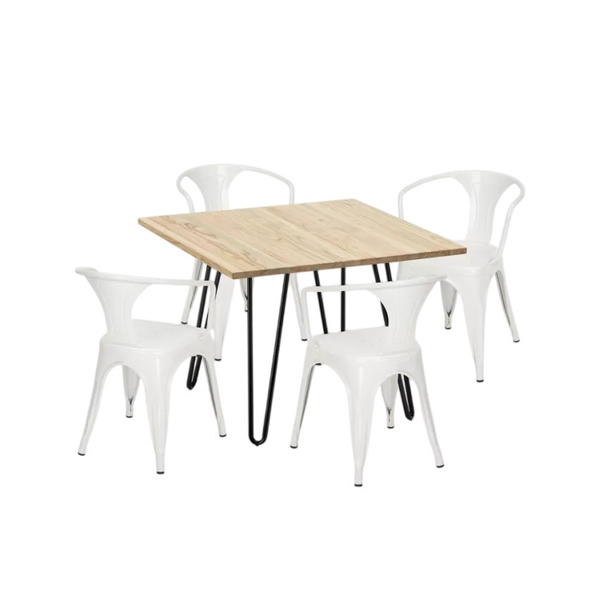 Set tavolo 80x80cm industriale + 4 sedie Cucumber Cooler