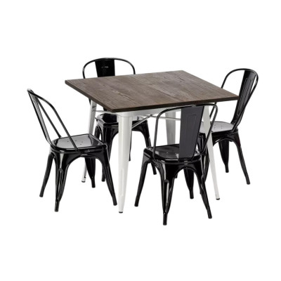 Set tavolo e 4 sedie quadrate metallo e legno Pear Mule