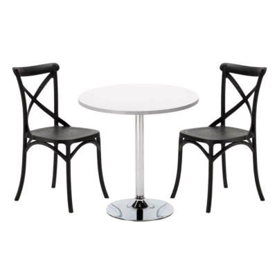Set tavolo rotondo bianco 70x70cm + 2 sedie vintage Hot Buttered Rum