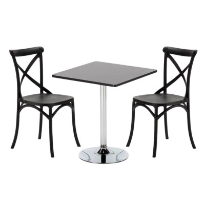 Set tavolo quadrato nero 70x70cm + 2 sedie vintage Old Fashioned
