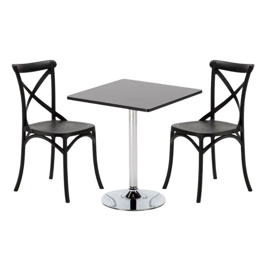 Set tavolo quadrato nero 70x70cm + 2 sedie vintage Old Fashioned