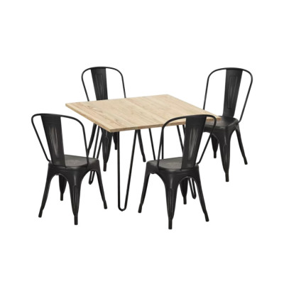 Set tavolo quadrato 80x80cm metallo e legno + 4 sedie Pear Martini