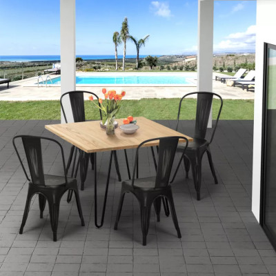 Set tavolo quadrato 80x80cm metallo e legno + 4 sedie Pear Martini