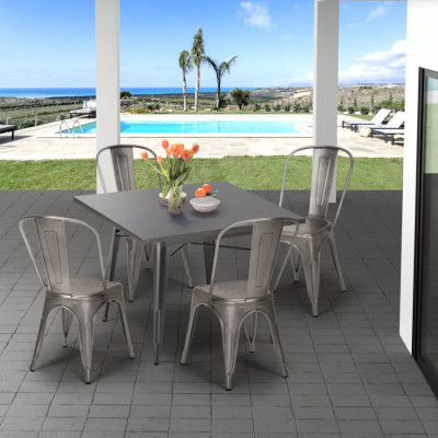 Set tavolo quadrato 80x80cm vintage + 4 sedie Vodka Collins