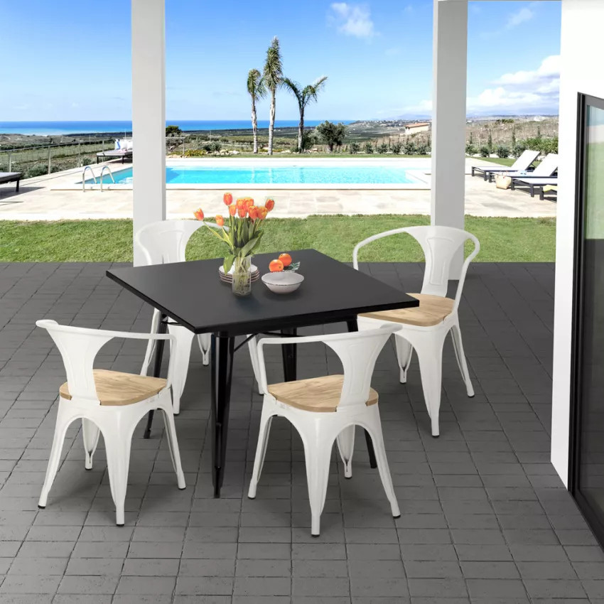 Set tavolo quadrato 80x80cm nero + 4 sedie bar Kiwi Mojito