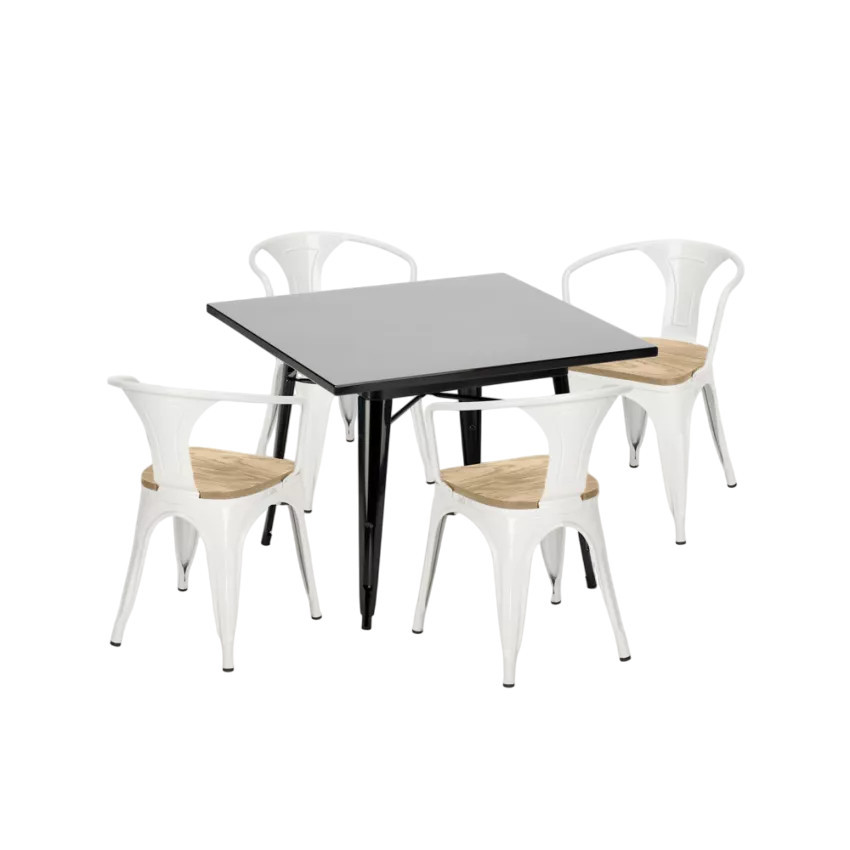 Set tavolo quadrato 80x80cm nero + 4 sedie bar Kiwi Mojito