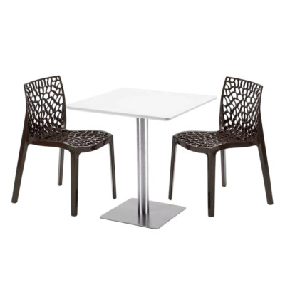 Set tavolo quadrato bianco 70x70cm acciaio + 2 sedie Strawberry Collins