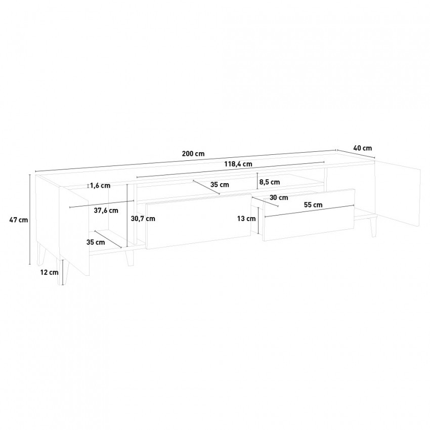 Casamati: Mobile TV 200x40 cm, Legno Ardesia Noix
