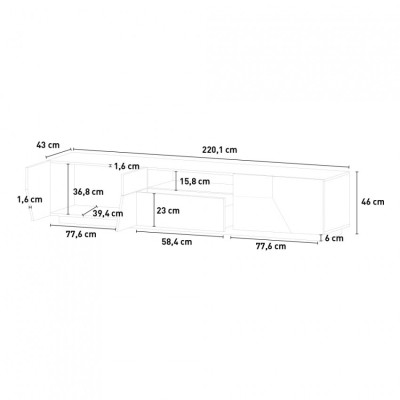 Casamati: Mobile TV Tetris 220x43cm Bianco Lucido