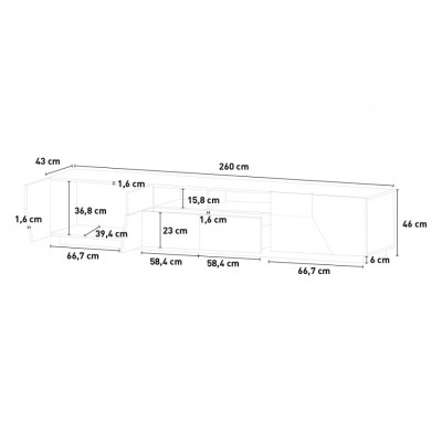 Casamati: Mobile TV Salotto Moderno 260x43cm Bianco