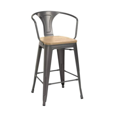 Sgabello da bar per cucina in metallo e legno dal design retrò Haru