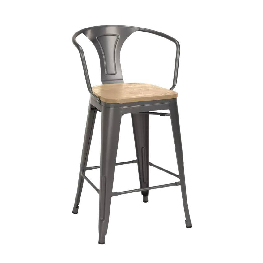 Sgabello da bar per cucina in metallo e legno dal design retrò Haru