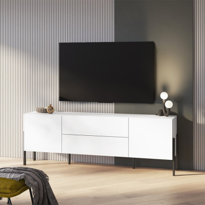 Casamati: Mobile TV Oxis moderno bianco 2 porte 2 cassetti