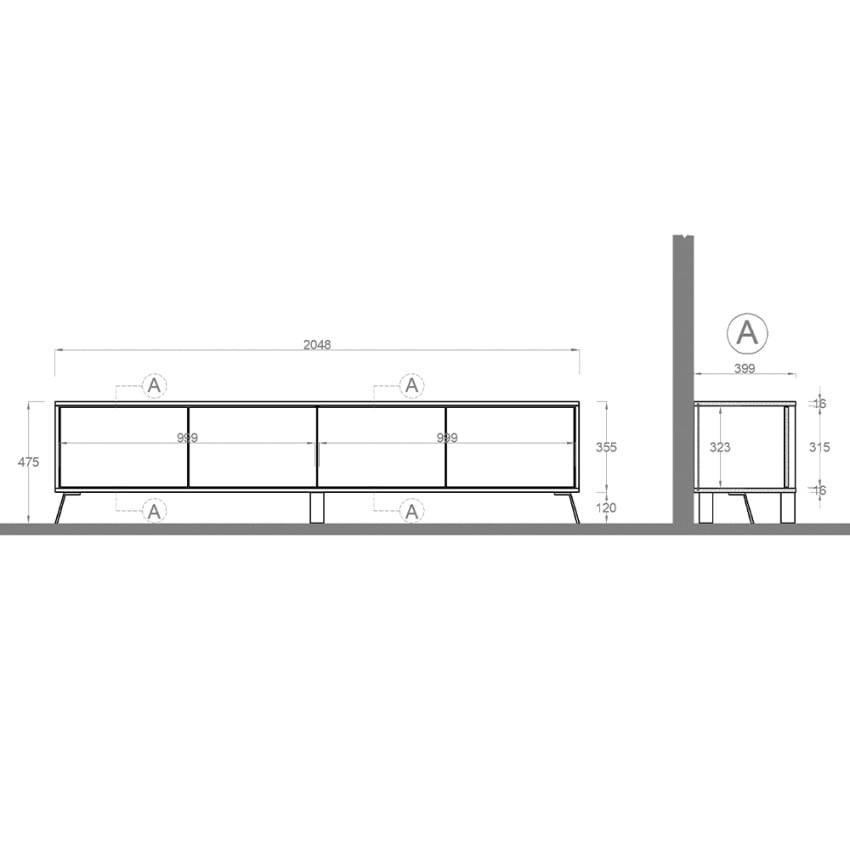 Casamati: Mobile TV moderno 4 porte Oxide 205x48x40cm