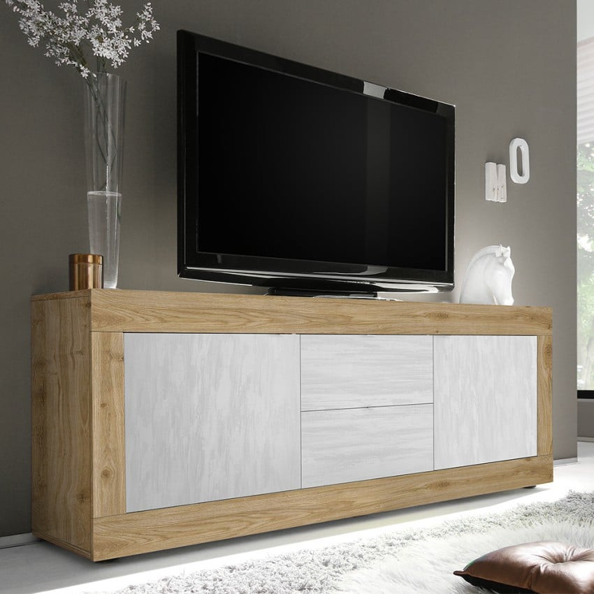 Casamati: Mobile TV Woodie 210cm Bianco con Ante e Cassetti