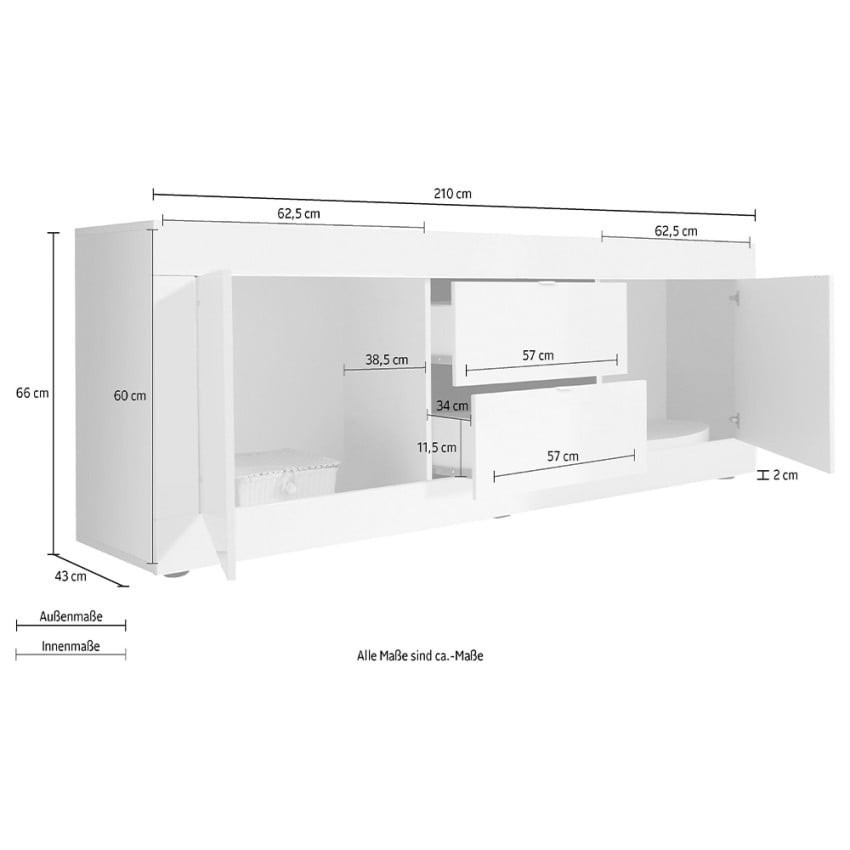 Casamati: Mobile TV Woodie 210cm Bianco con Ante e Cassetti
