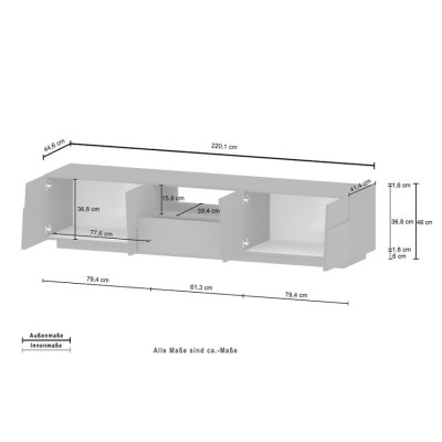 Casamati: Mobile TV Moderno 220x45x46cm con 4 Porte
