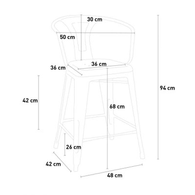 Sgabello da bar legno metallo con schienale design industriale Hoshi