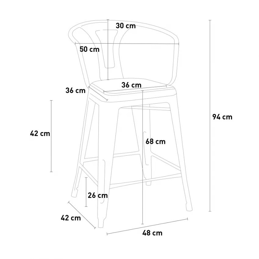 Sgabello da bar per cucina in metallo e legno dal design retrò Haru