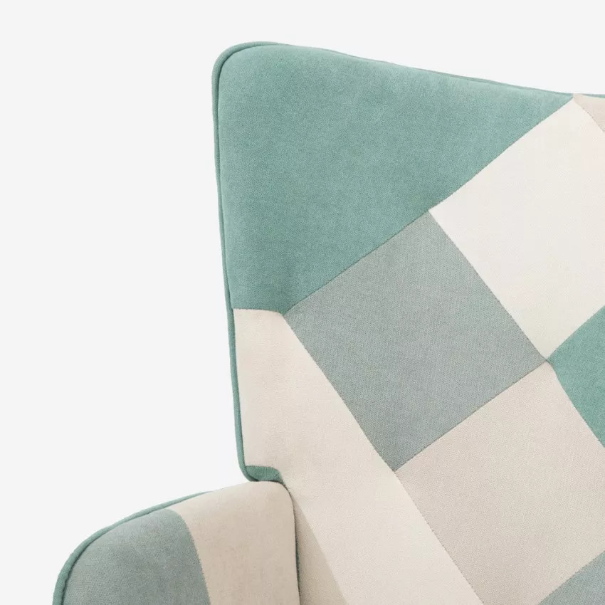 Poltrona patchwork scandinava blu Icarus in legno bianco