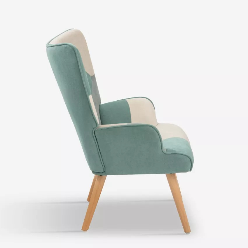 Poltrona patchwork scandinava blu Icarus in legno bianco