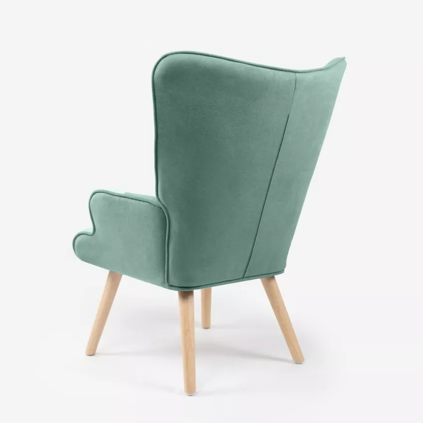 Poltrona patchwork scandinava blu Icarus in legno bianco